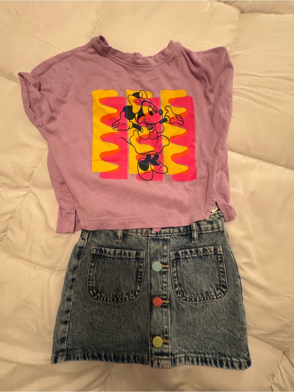 Old Navy Lilac Minnie Mouse Graphic Tee and Old Navy denim skirt